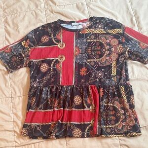 Zara Red and Black Patterned Top